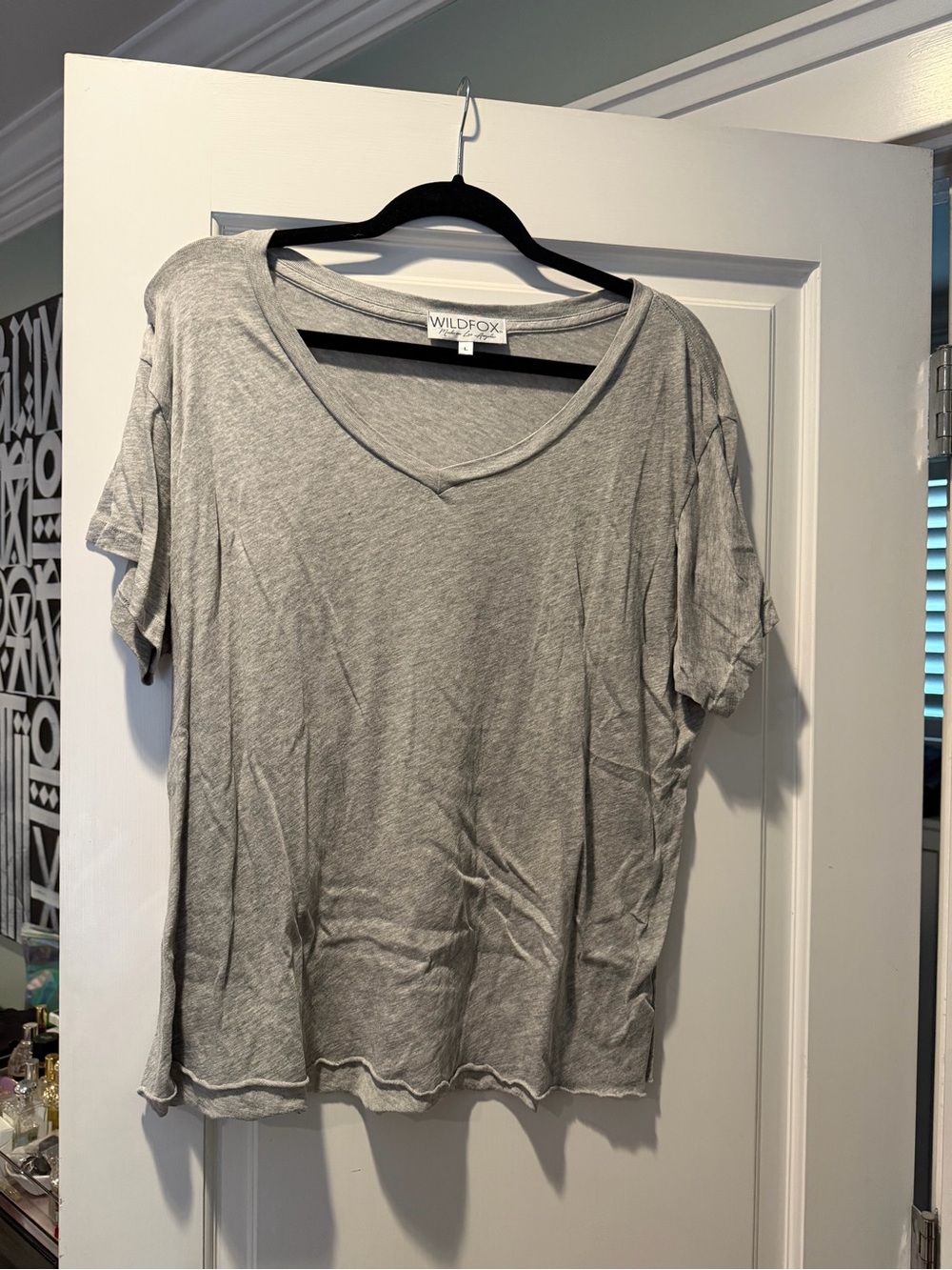 Wildfox Gray V‑Neck Short Sleeve Tee